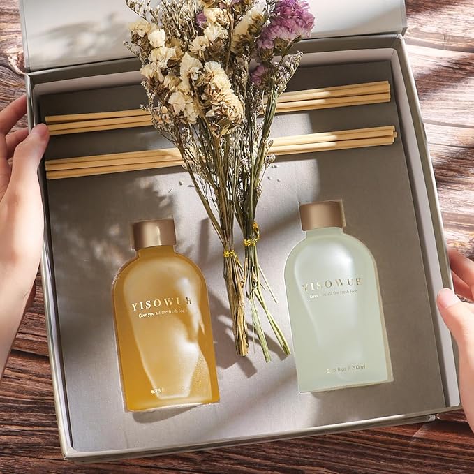 Reed Diffuser - Juniper&Sandalwood 6.76oz（200ml） 2 Packs Flower Essential Oil Reed Diffuser Set with 16 Sticks - Long Lasting Fragrance for Home Bedroom Bathroom Room Shelf Decor
