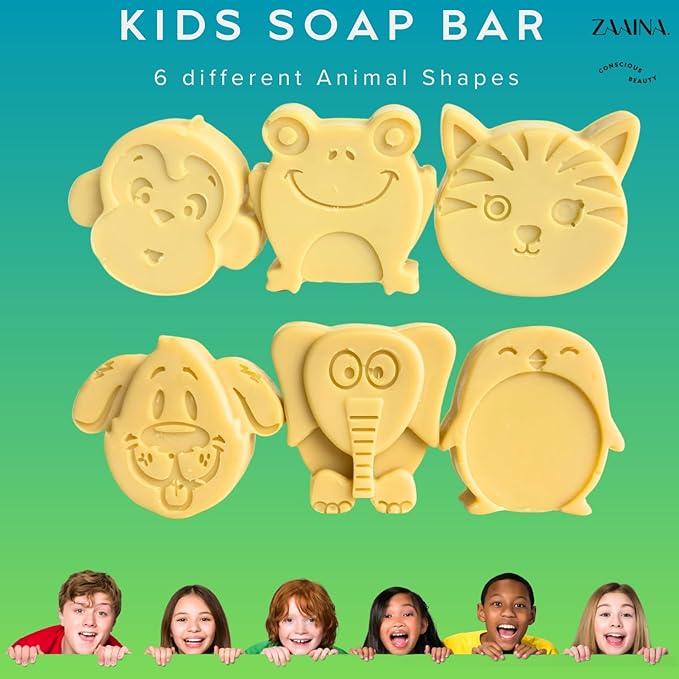 ZAAINA Natural Kids Soap - Easter Gifts, Fun Bath Time for Children - Unique Cute Animal Shape Soaps for Boys Girls, Gift for Kids, Handmade Body Soaps - Gentle on Sensitive Skin - Set of 6