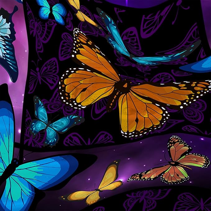 AILONEN Colorful Butterfly Shower Curtain,Animal Shower Curtain 60" W*72" H for Bathroom Decor,Mystic Purple Galaxy Butterfly Modern Shower Curtain Waterproof Bath Curtain with Grommets and 12 Hooks
