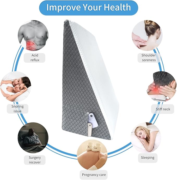 Bed Wedge Pillow with Memory Foam Top | 8 inch Microfiber Cooling Triangle Pillow with Pocket |Wedge Pillow for Sleeping Acid Reflux Gerd Snoring Back Pain