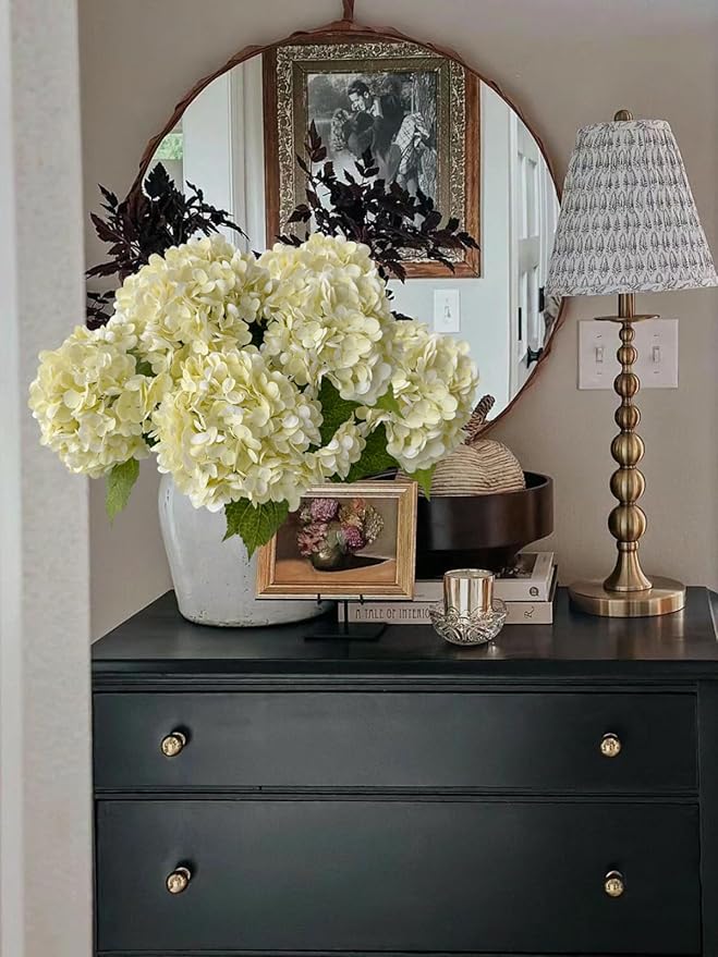 YalzoneMet 4 PCS Beige Creamy Hydrangea Artificial Flowers 21 inches Real Touch Faux Latex Hydrangea Flowers for Wedding Table Centerpieces Fake Flowers for Party Home Kitchen Fall Decor