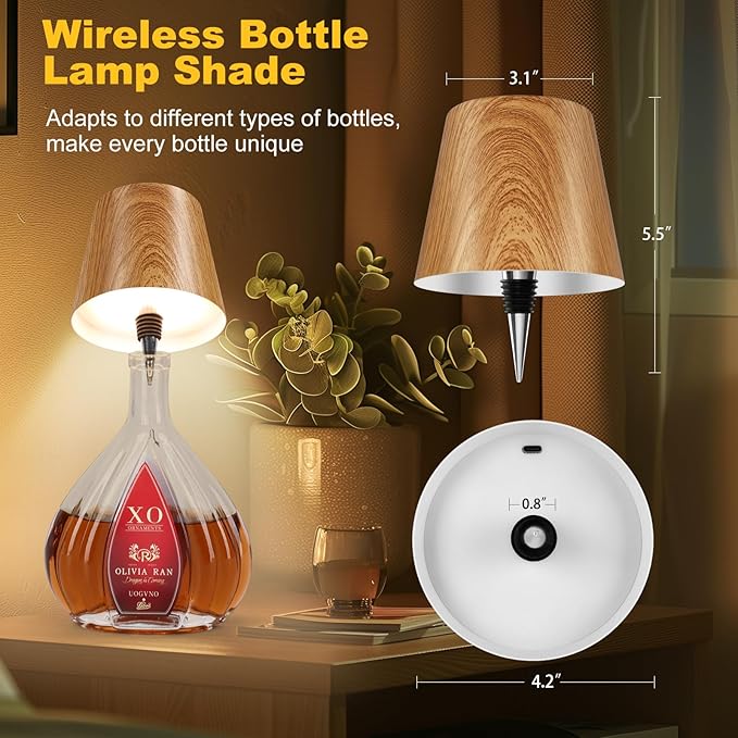 Wireless Bottle Lamp,2025 New 3 Color Rechargeable Wine Bottle Lights for Bars Restaurants (Original Wood Color)