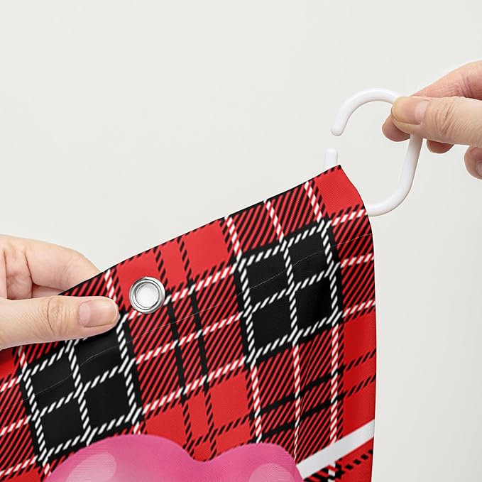 AILONEN Cartoon Yak Shower Curtain Set, Lovely Red Rose Cow Polyester Waterproof Shower Curtain for Bathroom,Love Scottish Tartan Theme Cloth Bath Curtain Set with Hooks,72" Wx84 H