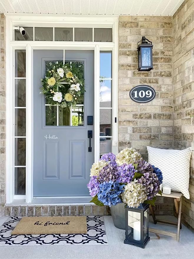 4 Pcs 20'' Real Touch Hydrangea Artificial Flowers Boho Lifelike Real Looking Latex Hydrangeas Flower with Long Stem for Baby Shower Indoor Home Decor Spring Table Centrepiece 2 Blue 2 White