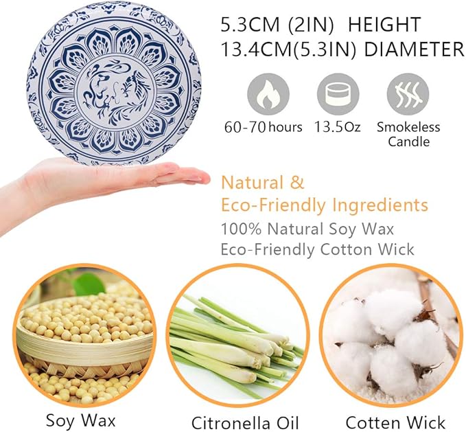 Citronella Candles Outdoor, Large 3 Packs 13.5oz 3 Wicks Soy Wax Candles, up to 225 Hours for Garden, Backyard, Patio, Yard, Balcony, Camping, Indoor