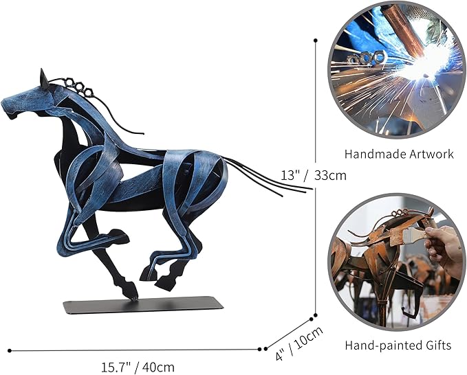 Horse Statue, Unique Metal Art Sculpture for Vintage Home Decor, Modern Decor, Gift for Horse Lovers (Blue)