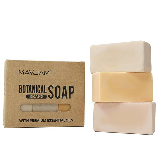 3 PC Clean Bar Soap with Vitamin E Olive Natural Essential Soap Bar Gift Set for Body Face Smooth Skin Bath Soap for All Skin Types Roman Chamomile,Frankincense ,Lemongrass Soap Handmade 3.5 Oz Each