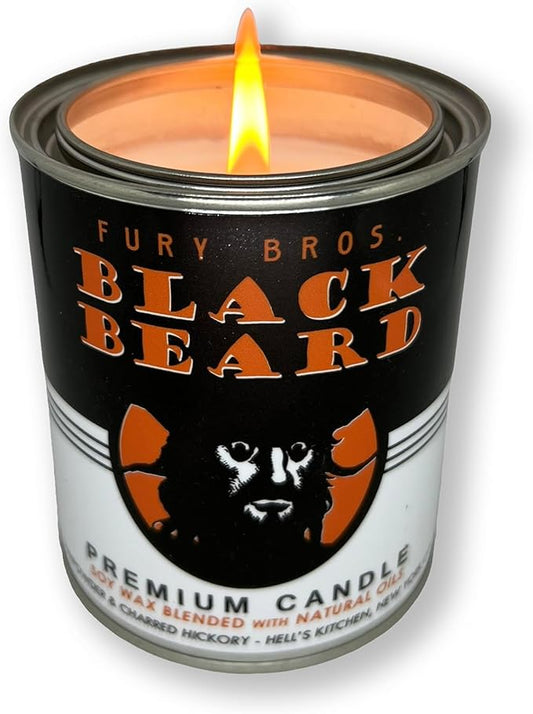 Scented Candles for Men | Black Beard | Gunpowder & Charred Hickory | Natural Soy Wax | Hand-Poured in the USA | Long 70-80 Hour Burn (12.5 oz) | Vintage-inspired Tin Design | Dad Home Gift