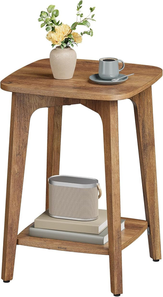 VASAGLE Side Table, Small Square End Table with Lower Shelf, Nightstand for Small Spaces, Living Room, Bedroom, Honey Brown ULET236K01