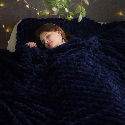 NEWCOSPLAY Super Soft Queen Blanket Dark Navy Premium Silky Flannel Fleece 3D Clouds Stylish Jacquard Lightweight Bed Blanket All Season Use 350GSM (Dark Navy, Queen(90"x90"))