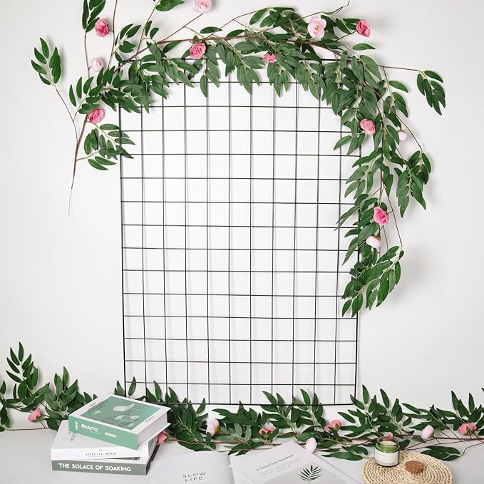 RECUTMS Artificial Hanging Willow Leaves Vine Twigs Whit Roses Flower 2Pc 5.7Ft Faux Ivy Plant Silk Green Leaf Rose Floral Garland Greenery Indoor Outdoor Wedding Jungle Birthday Party Garden Decor