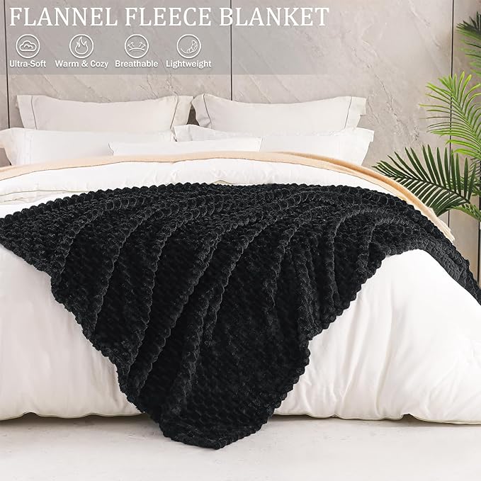 Exclusivo Mezcla Queen Size Soft Fleece Blanket, 90x90 Inches Stylish Jacquard Velvet Blanket for Bed, Fuzzy Cozy Lightweight for All Season, Black