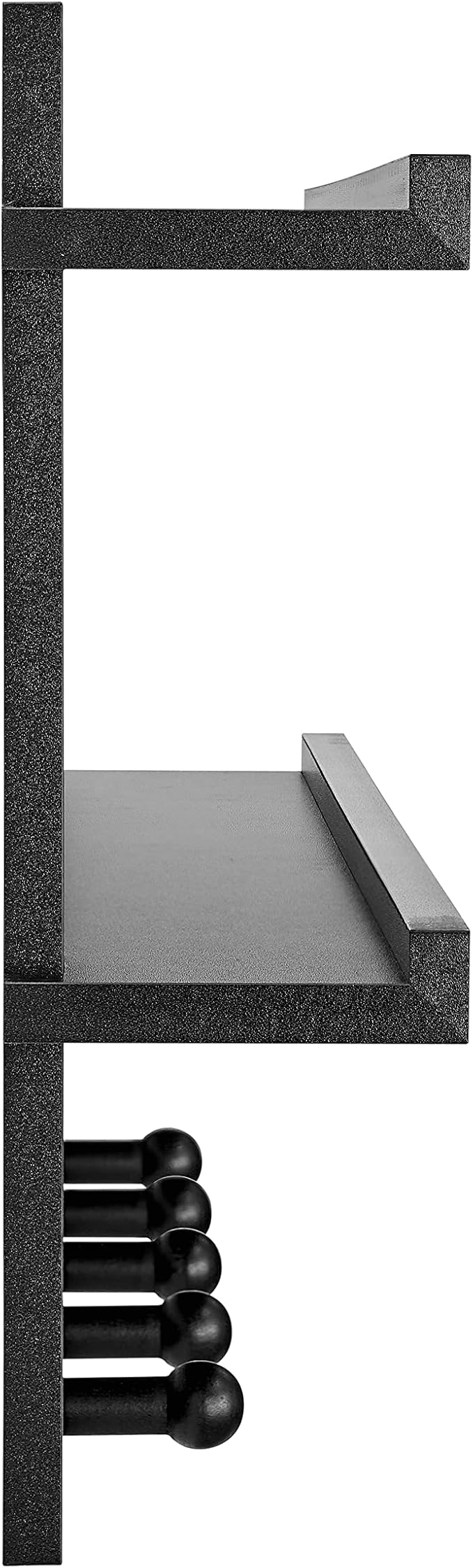 Danya B 2-Tier Ledge Wall Shelf Organizer with Five Hanging Coat or Towel Hooks - Perfect for Entryway or Bathroom (Black)