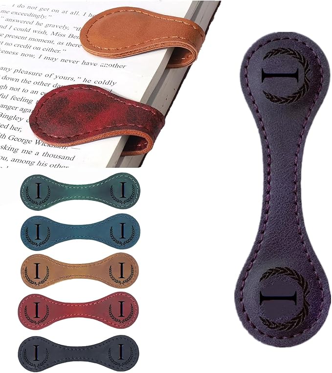 Personalized Magnetic Bookmark, 26 Custom Letters, Handmade - Magnetic Leather Bookmark for Book Lovers (Purple, I)