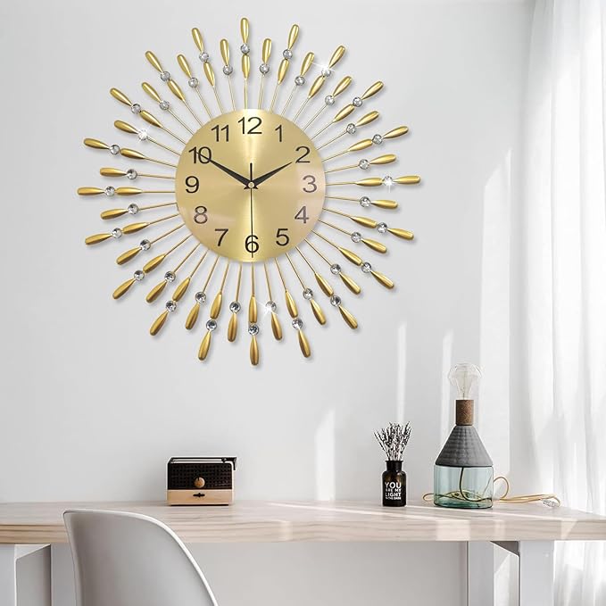 Wall Clock,20inch Decorative Wall Clocks Silent Quality Quartz Battery Operated,Large Wall Clock for Living Room,Kitchen,Home,Bathroom,Bedroom Wall Decor,Golden