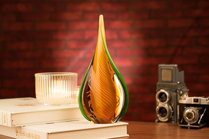 Handmade Blown Murano-Style Art Glass Sculpture, Yellow and Green Glass Craft Decoration