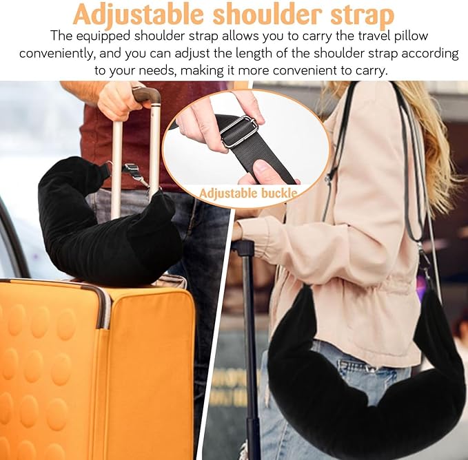 Stuffable Neck Pillow, Travel Neck Pillow Storage Bag for Airplanes, Tube Travel Neck Pillow Stuff with Clothes, No Extra Baggage Fees, Fits 3+ Days of Travel Essentials, No Filler (Black)