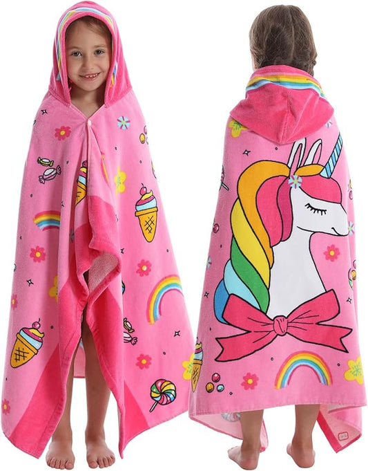 Hooded Towel for Kids, 100% Cotton Soft and Absorbent, Pool Bath Beach Swim Towel Wrap, Bathrobe Coverups for Girls and Boys, Extra Large:30"Ã50"(Unicorn)