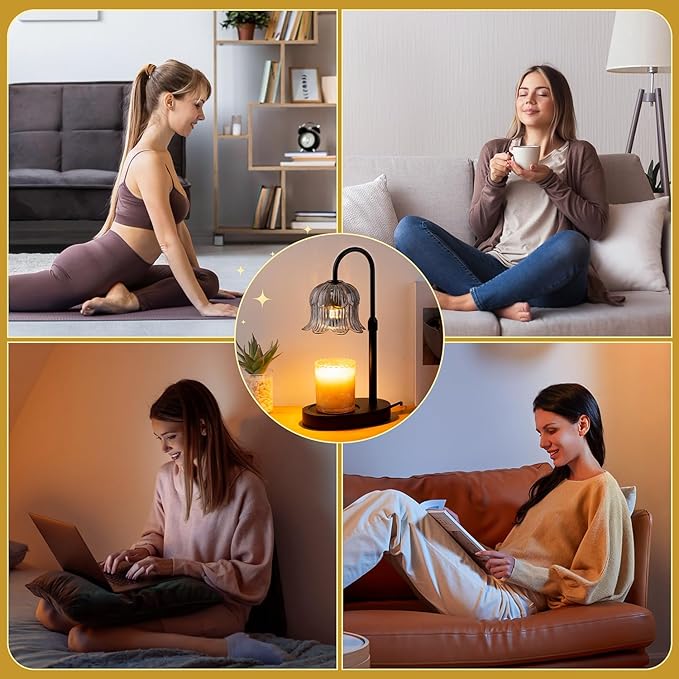 Candle Warmer Lamp Electric Timer - Candles Height Control Warmers Scented Lamps No Flame Heat Warm Melt Wax Jar Modern Home Decor Table Lights for Home Living Bedroom Decorative
