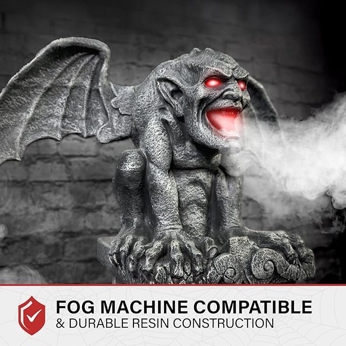 Haunted Hill Farm Motion-Activated 3.2-Ft. Tall Gargoyle, Battery Operated Scare Prop with Spooky Sound Effects and Lights for Indoor or Covered Outdoor Creepy Halloween Decoration