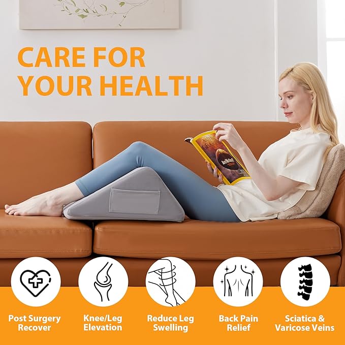 Knee Wedge Pillow, 8" Wedge Pillow for Knee Pain Relief, Premium Memory Foam Knee Pillow for Back Sleeping, Triangle Wedge Pillow for Leg Elevation, Back Pain, Sciatica, Hip Support, Velvet