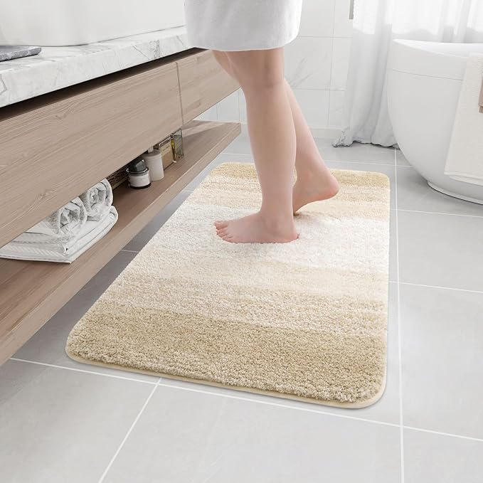 Arotive Microfiber Bathroom Rugs, Shaggy Soft and Absorbent Bath Rug, Non-Slip, Thick Plush Machine Washable Dry Bath Mats for Bathroom, Tub and Shower, 36x24, Light Beige