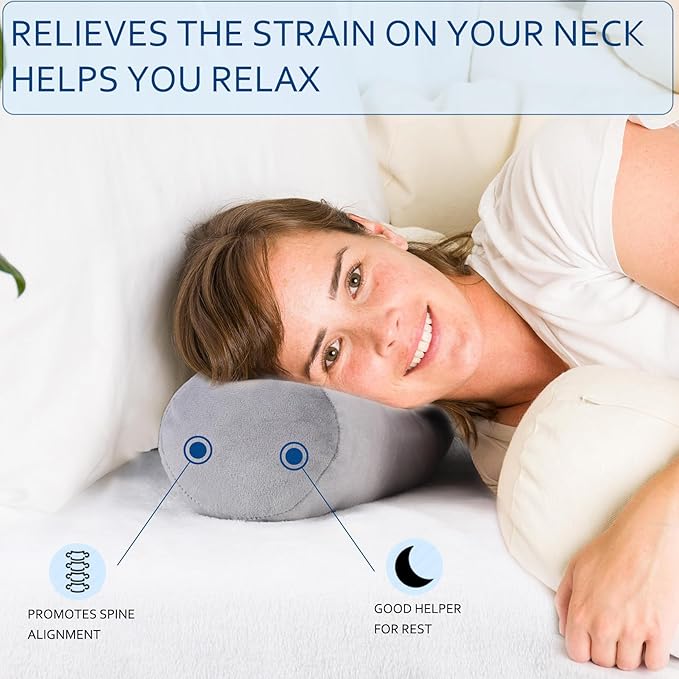 Health Cervical Neck Roll, Comfortable and Highly Resilient Bolster Pillows, Round Neck Pillows Support for Sleeping | Large Size Bolster Pillow for Bed, Legs, Back and Yoga (Purple 81)