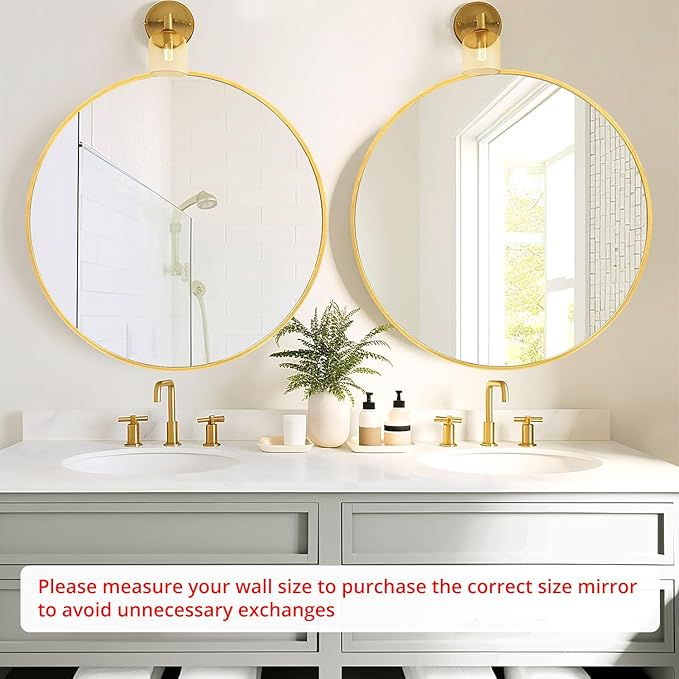 Fabuday Round Gold Mirror 30 Inch - Large Circle Mirror for Bathroom, Bedroom, Living Room, Hallway Decor, Hanging Big Golden Framed Circular Mirror