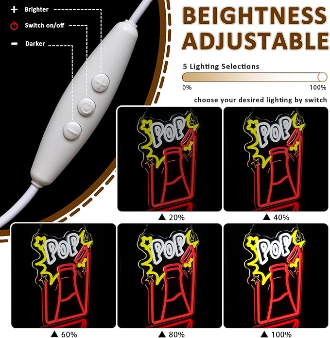 Pop Neon Sign for Wall Decor, Drink Led Signs for Bar, USB Dimmable Pop Champagne Neon Lights for Beer Bar Hotel Cafe Nightclub Restaurant Man Cave Home Bedroom Party Decoration