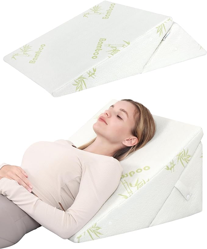 Forias Foldable Wedge Pillow, Rayon Derived from Bamboo 9 &12 Inch Adjustable Bed Wedge Pillow for After Surgery Triangle Pillow Wedge for Acid Reflux Snoring Post Surgery Back Leg Knee Pain