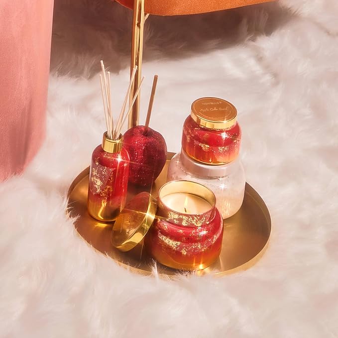 Capri Blue Glimmer Reed Diffuser Set - Includes Diffuser Sticks, Scented Oil, and Decorative Glass Bottle - Home Decor Room Freshener - Capri Blue Home Fragrance - Apple Cider Social (8 fl oz)