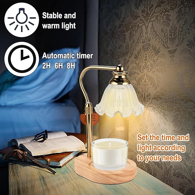 Women's Gift: Height-Adjustable Flower Candle Warmer Lamp w/Timer & Dimmer for Jar Candles | 2 Bulbs | Ideal for Home Decor & Birthday Gifts (Flower)
