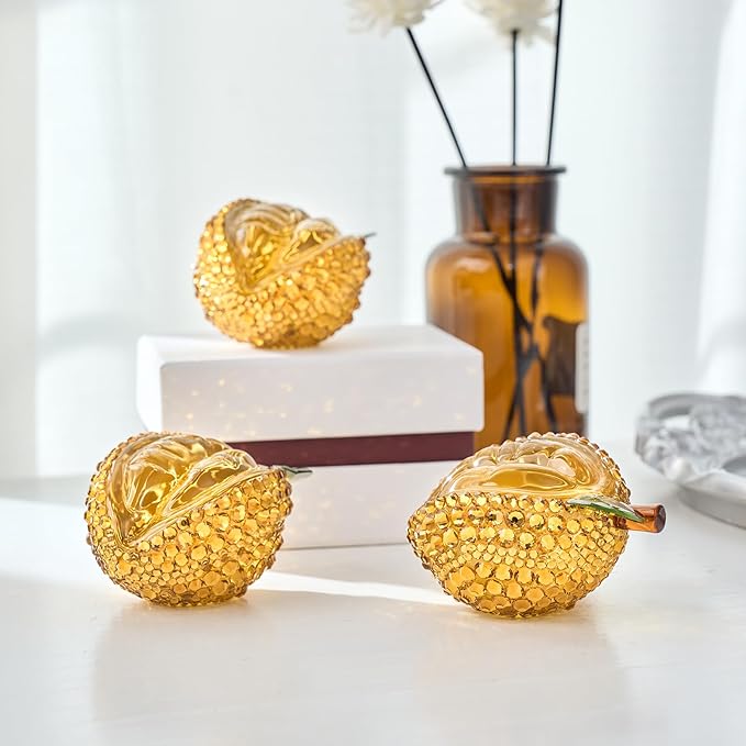 Crystal Durian Figurine, Glass Fruit Kitchen&Living Room Desk Decor, Yellow Handmade Art Glass Collectibles Gifts for Friends Housewarming Birthday