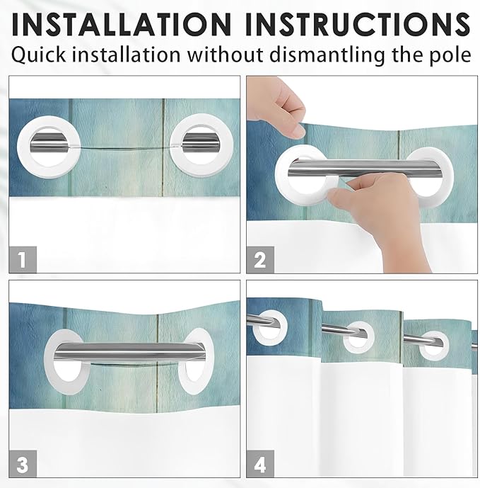 Sea Beach Green No Hook Shower Curtain with Snap in Liner, Shellfish Starfish Summer Bath Curtain with Double Layers Waterproof Fabric and Mesh Top Window 71x74 Inch