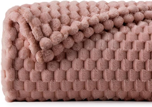 BEDELITE Jacquard Blanket, 3D Fleece Decorative Dusty Pink Twin Size, Soft and Cozy Warm Plush Fuzzy Throw All Seasons Suitable, 60x80Inches