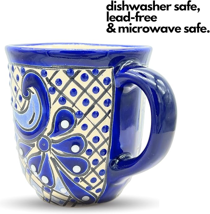 Talavera Mug - Hand Painted Mexican Coffee Mug - Authentic Mexican Decor - Blue and White - Taza Mexicana Azul Blanco