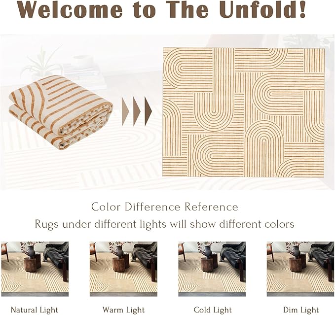 Washable Area Rug 8x10 - Large Orange Boho Rugs for Living Room Soft Abstract Bedroom Rug Ultra-Thin Modern Rainbow Carpet Stain Resistant Rug for Dining Room Nursery Room Home Decor