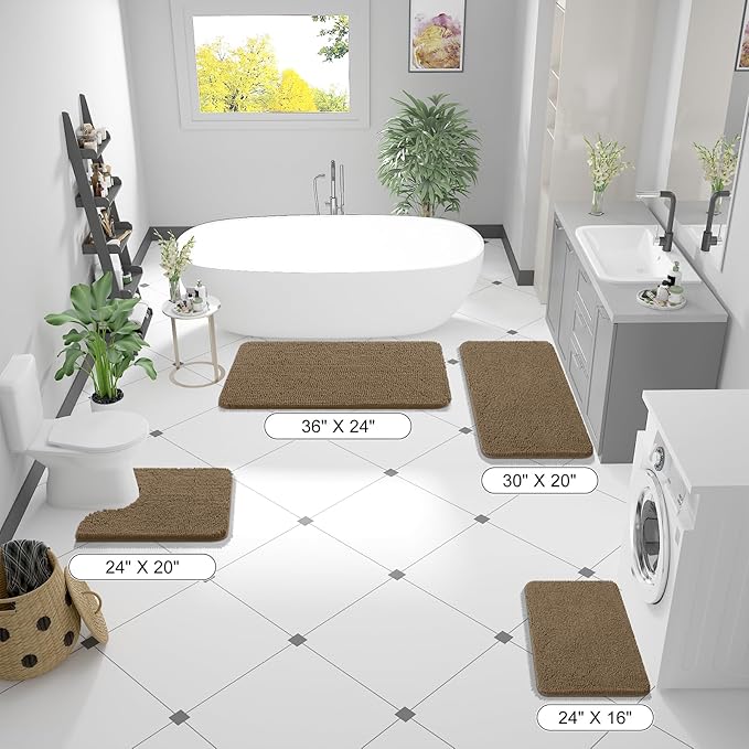 OLANLY Bathroom Rugs 36x24, Extra Soft Absorbent Chenille Bath Rugs, Rubber Backing Quick Dry, Machine Washable Bath Mats for Bathroom Floor, Tub and Shower, Home Decor Accessories, Tan