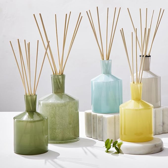 LAFCO New York Classic Reed Diffuser, Chamomile Lavender - 6 oz - Up to 3 Months Fragrance Life - Reusable, Hand Blown Glass Vessel - Natural Wood Reeds - Made in the USA