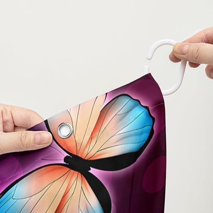 AILONEN Colorful Butterfly Shower Curtains,Gradient Butterfly Bath Curtain for Bathroom Decor,Polyester Waterproof with 12 Plastic Hooks 72" W*96" H