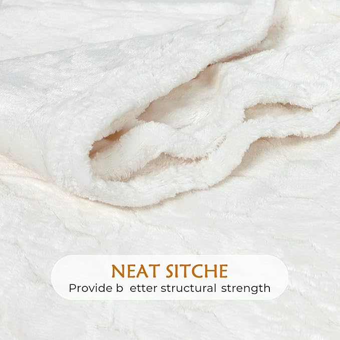 TOONOW Fleece Bed Blanket King Size 90x108 inches, Super Soft Fluffy Fuzzy Plush Blanket Geometric Pattern Cozy Microfiber Flannel Blankets for Couch, Bed, Sofa, Cream White