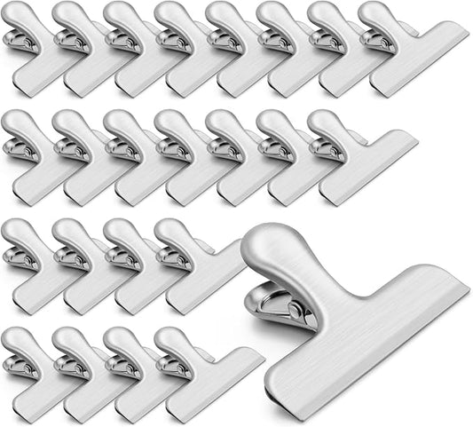 VNDUEEY 24 Pack Stainless Steel Chip Clips, Bag Clips for Food, Heavy Duty Snack Clip Clips to Seal Coffee Bags, Ideal for Office Kitchen Use, Binder Clips Large - 3 Inches, Silver