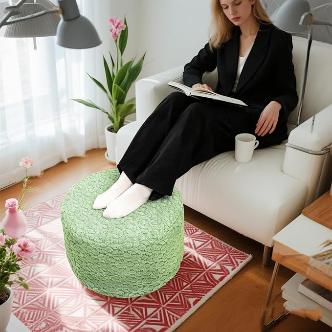 Round Pouf Ottoman Stuffed 20 x 20 x 14 Inches Boho Poof Foot Stool Home Decor Floor Pouffe Ottoman Foot Rest for Couch Sofa Bean Bag Chairs Living Room Bedroom (Sage Green)
