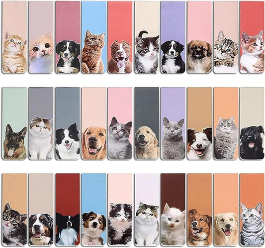 30 Magnetic Bookmarks, Cute Dogs Cats Page Markers Magnetic, Puppy Pets Animals Magnetics Page Clips Mark for Students Teachers Home Office Study Reading Mark