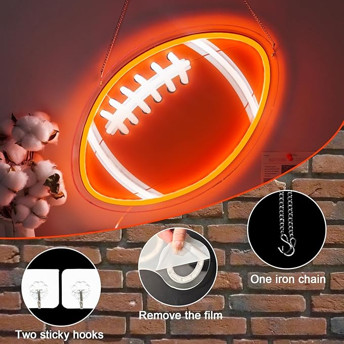 Football Neon Sign for Wall Decor,Neon Light for Football Party Decorations,Neon Wall Signs for Man Cave Decor,Led Neon Lamp for Boys Room,Teen Bedroom,Gifts,Gaming Room,Football Fans