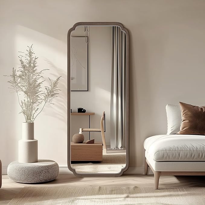 WallBeyond Full Length Mirror Wall Mounted 55"x22", Rustic Wooden Frame Floor Mirror, Large Full Body Mirror for Bedroom, Leaning or Hanging Against Wall (Walnut Solid Wood)