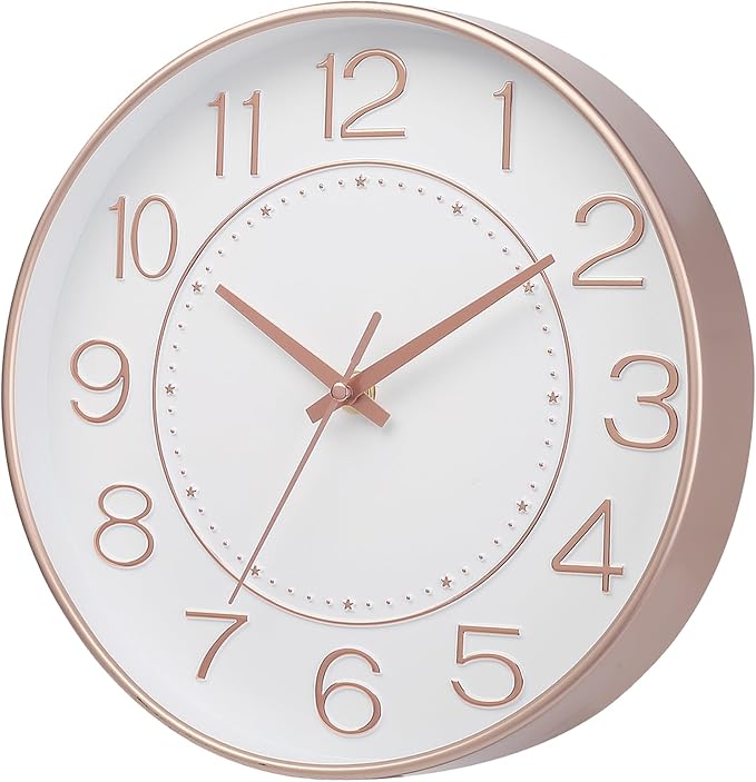 HZDHCLH Modern Wall Clocks Battery Operated,10 inch White and Rosegold Clock for Wall,Silent Small Wall Clock for Living Room Bedroom Kitchen Office Nursery Decor