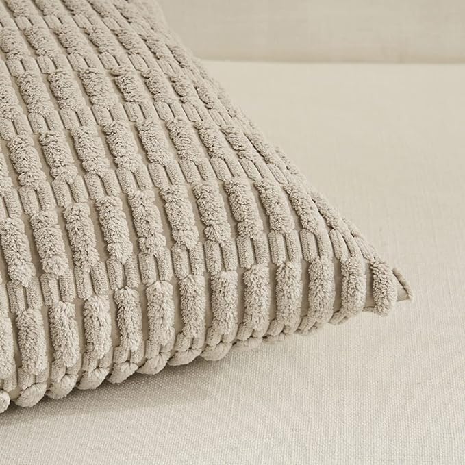 Fancy Homi 4 Packs Taupe Decorative Throw Pillow Covers 18x18 Inch for Living Room Couch Bed, Rustic Modern Farmhouse Boho Home Decor, Soft Plush Corduroy Cute Accent Square Cushion Case 45x45 cm