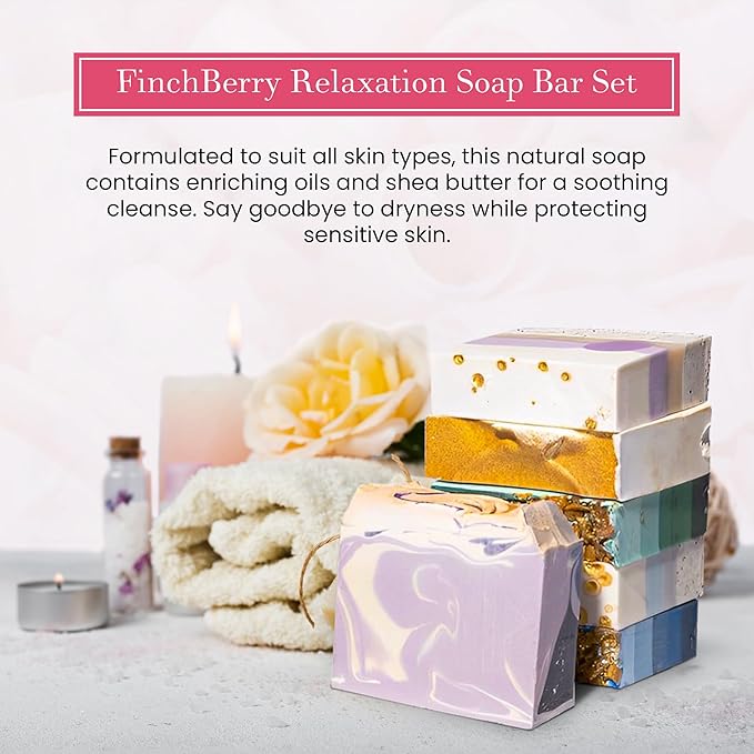 FinchBerry Relaxation Soap Bar Set – Natural Face & Body Care Collection with Handmade Soaps – Made with Organic Olive Oil, Coconut Oil, and Shea Butter – Ideal Gift Pack of 6 (4.5 oz Each)