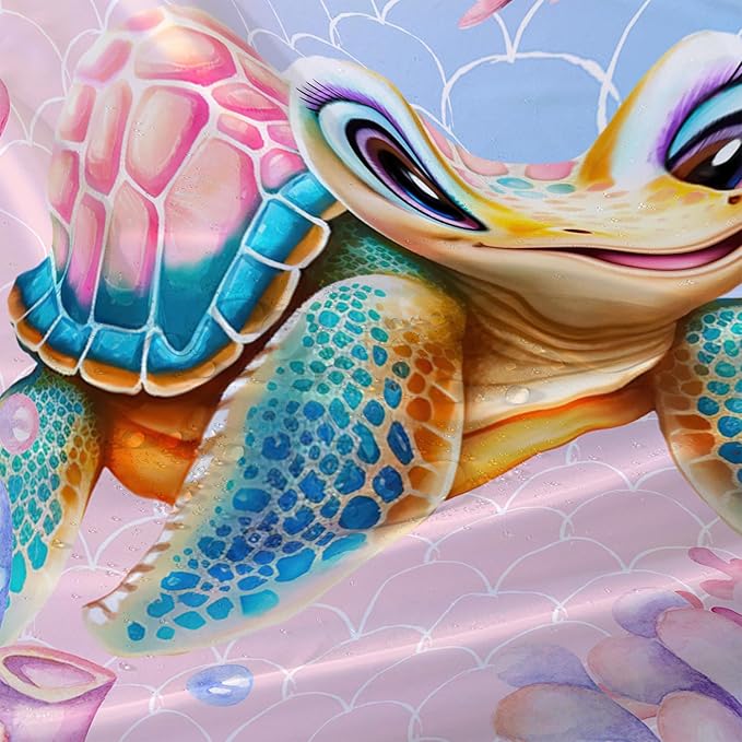 AILONEN Kawaii Sea Turtle Shower Curtain,Tie Die Turtle Bath Curtain Cloth Fabric Bathroom 36" W*72" H Inch,12 Pack Hooks for Kids Child,Watercolor Scale Bathroom Curtain